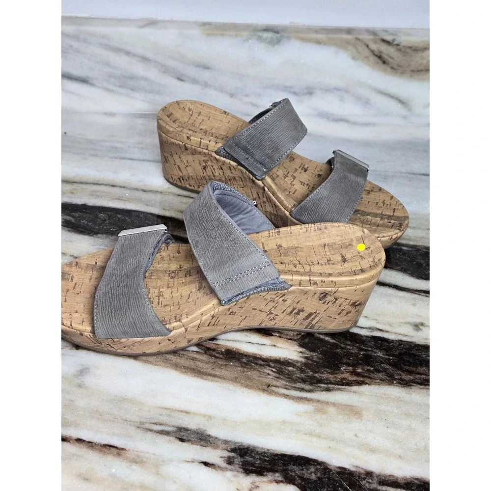 Vionic Pepper Ruched Grey Wedge Slide Sandals Orthotic Comfort Straps Womens‎ 9